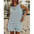 thumbnail image 4 of Women'S Summer 2 Piece Outfits Sleeveless Tank Top Matching Shorts Sets Cotton Striped Sweatsuits Green L, 4 of 8