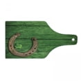thumbnail image 1 of Clover Cutting Board, Luck Charms Rusty Horseshoe Little Shamrock on Wooden Backdrop, Decorative Tempered Glass Cutting and Serving Board, in 3 Sizes, by Ambesonne, 1 of 2