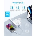 thumbnail image 2 of Anker Surge Protector Regleta de enchufe plano 2000J, cable de extensión delgado de 5 pies con 8 salidas, 2 puertos USB A y 1 puerto USB C, 20 W para iPhone15, montaje en pared, compacto para el hogar, 2 of 5