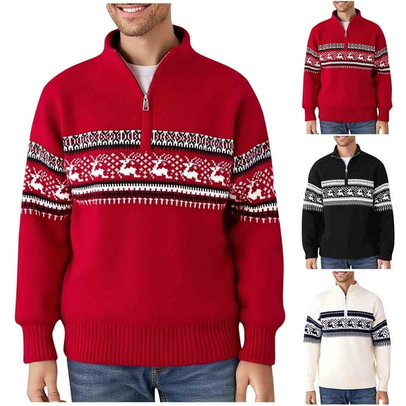 Stamzod Christmas Gifts Men Quarter Zip Pullover Men Sweater Casual Oversized Long Sleeve Sweaters for Men Black B L