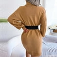 thumbnail image 7 of Sweater Dress for Women Lantern Long Sleeve Turtleneck Knit Dresses Solid Color Casual Comfy Pullover Sweater Dress, 7 of 7