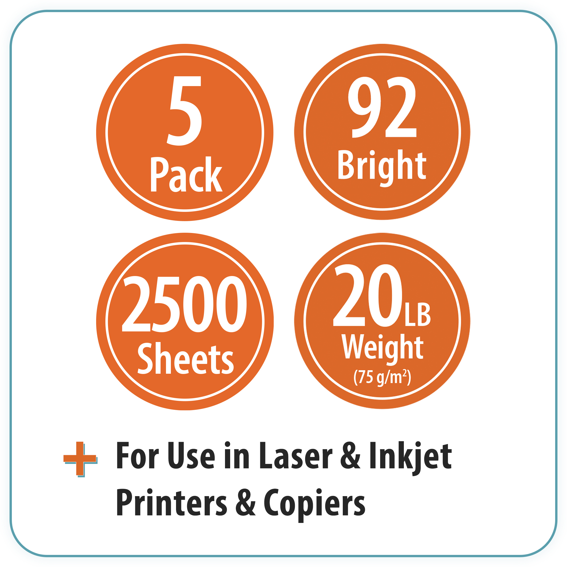 Papel para copias Pen + Gear, 8.5" x 11", 92 brillo, 20 lb., blanco, estuche de 5 resmas (2,500 hojas) 5