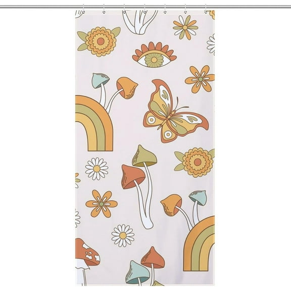 Retro 70S Rainbow Butterfly Shower Curtain for Bathroom, Polyester Cloth Shower Curtain with Hooks, Modern Shower Curtain, Art Deco Shower Curtain, 36x72 inch Shower Curtain, 7 Hooks
