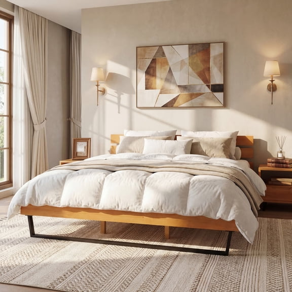 Christopher Knight Home Industrial King Platform Bed Frame with Headboard, Natural Black