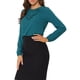 thumbnail image 4 of Blusa de manga larga con cuello de volantes INSPIRE CHIC para mujeres, Día de San Valentín, 3XL, azul pavo real con puntos, 4 of 6
