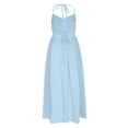 thumbnail image 5 of ClodeEU Women's Cotton V Neck Spaghetti Strap Maxi Dress ,Elegant Casual Long Dress with Backless Lace-Up for Summer Sky Blue,Womens Plus L, 5 of 6