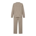 thumbnail image 7 of vdgthytj Tracksuits Women 2 Piece Set Long Sleeve V-Neck Button Tops Drawstring Straight Leg Pants Fall Loungewear Outfits(Large,Khaki), 7 of 7