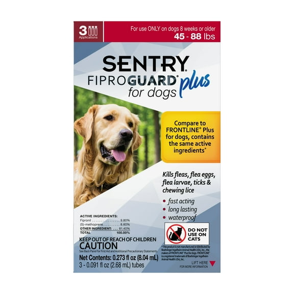 SENTRY FIPROGUARD Plus Flea & Tick Topical Treatment, 45-88 lbs, 3 Count