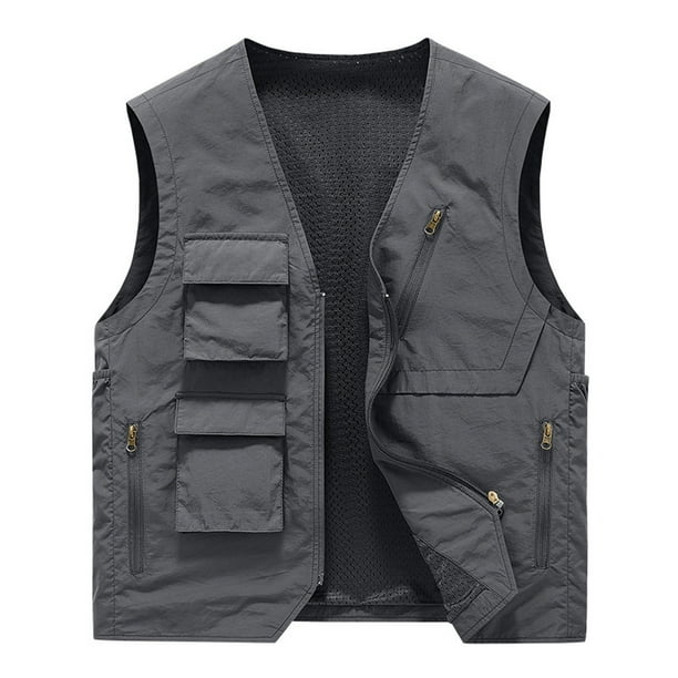 Chaleco de Carga Para Hombres, Ropa de Trabajo, Abrigo Sólido, Cuello Levantado, Sin Mangas, Chaqueta Sin Capucha, Camisetas Sin Mangas Odeerbi ODB175880
