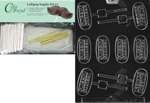 25 Gold Twist Ties and Instructions 25 Cello Bags Includes 25 Lollipop Sticks Cybrtrayd 45StK25G-K036 Sweet 16 Lolly Kids Chocolate Candy Mold with Lollipop Supply Bundle