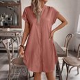 thumbnail image 6 of CIENVNSTG Summer Dresses for Women 2026 Casual Button Down Linen Shirt Dress Short Sleeve Knee Length Tunic Dress Pink L, 6 of 7