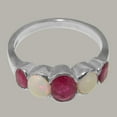 thumbnail image 5 of LBG British Made 9k White Gold Real Genuine Ruby & Opal Womens Band Ring - 33 size options - Size 8.25, 5 of 6