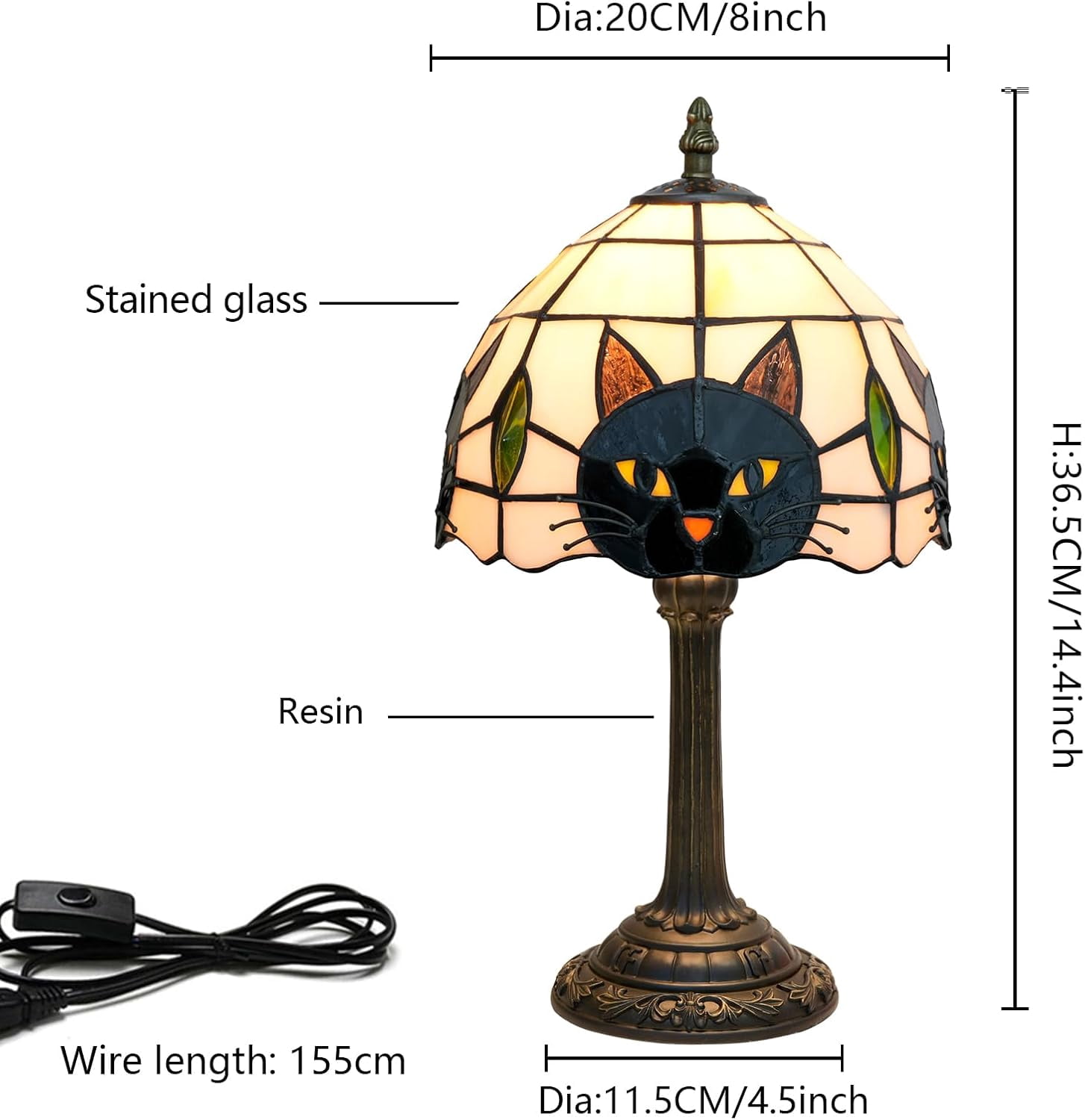 Style Black Cat Stained Glass Table Lamp Cute Small Quirky Table Lamp Bedroom Bedside lamp Living Room Dining Room Office Decoration Desk lamp Home Decoration Creative Gift Scene Props