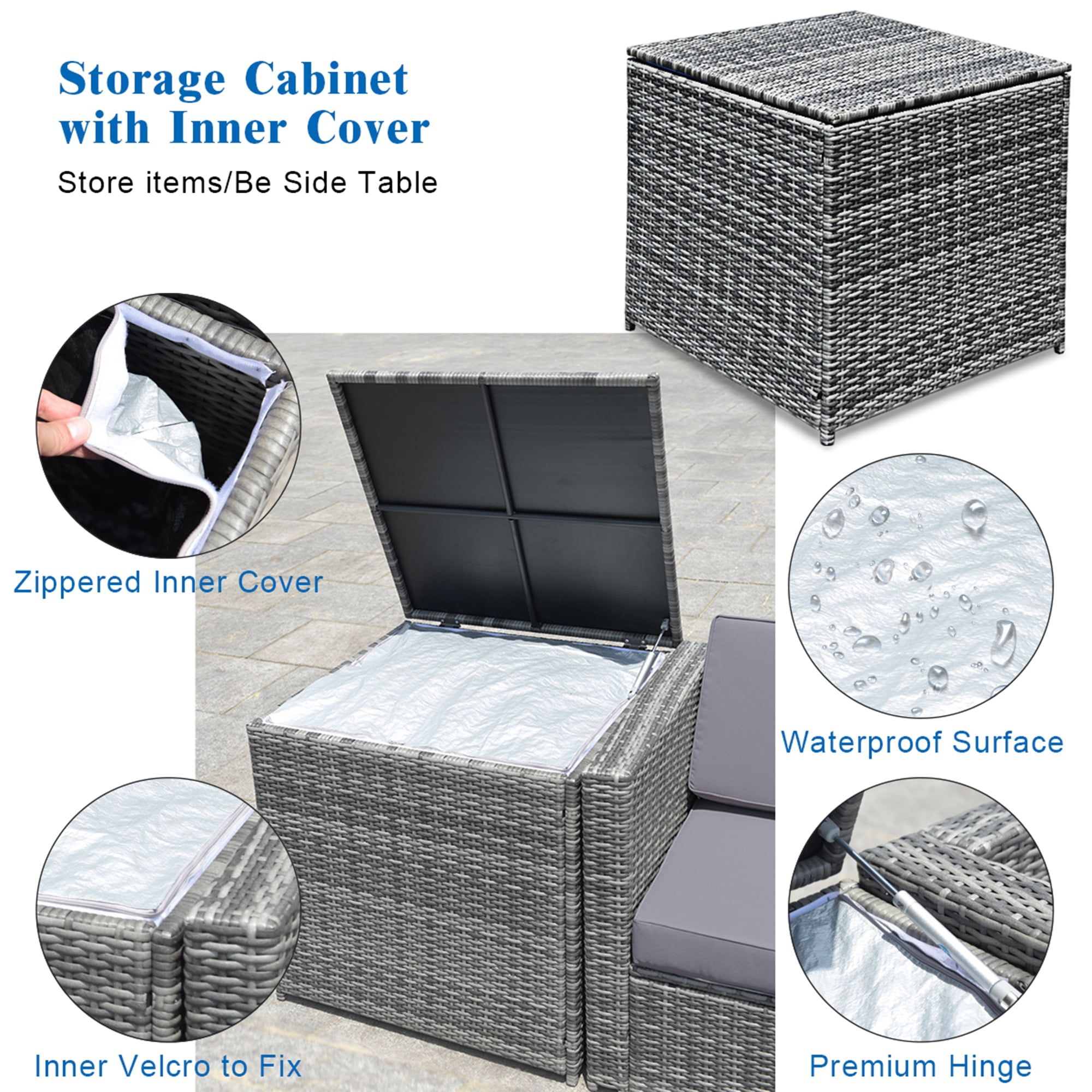 Gymax Set of 8 Gray Rattan Wicker Sofa & Table Outdoor Cushioned Sectional Patio Furniture