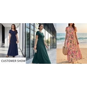 Cuteduck Women's Maxi Dresses Short Sleeve Long Casual Dresses Loose Plain with Pockets S-XXL