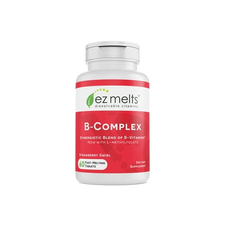Pro Complex Strawberry - EZ Melts B-Complex, Dissolvable Vitamins, Vegan, Zero Sugar, Natural Strawberry Flavor, 60 Fast Melting Tablets