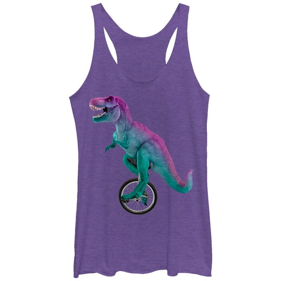 Women's Lost Gods Unicycle Dinosaur  Racerback Tank Top Purple Heather Large