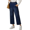 thumbnail image 4 of Women Elastic Waist Casual Wide Leg Jeans Ankle Barrel Capri Denim Pants, 4 of 7