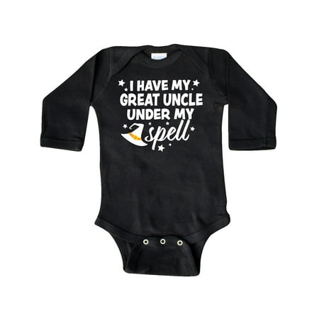 

Inktastic I Have My Great Uncle Under My Spell with Cute Witch Hat Gift Baby Boy or Baby Girl Long Sleeve Bodysuit