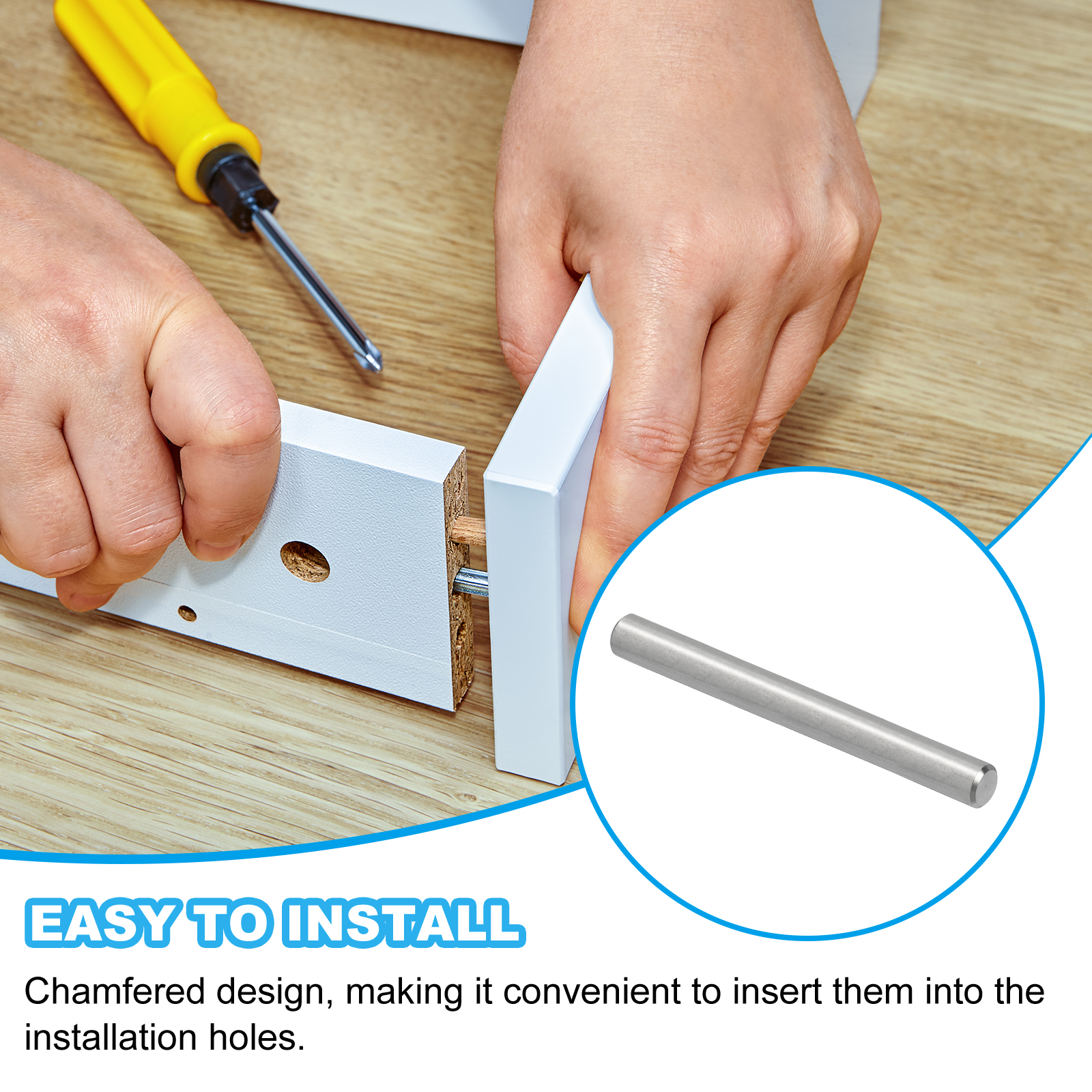 Uxcell 304 Stainless Steel Dowel Pins 10 x 100 Mm, 100 Pack Metal Dowel Pins Shelf Pegs Support Shelves Bunk Bed Fasten Elements