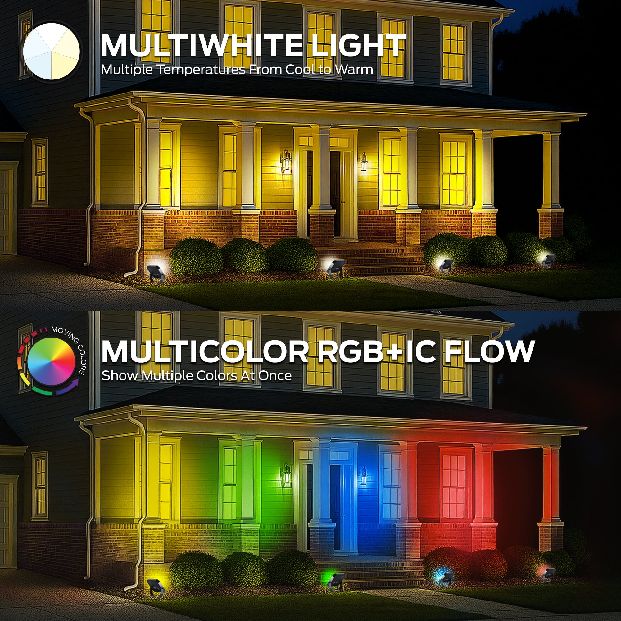 Monster Outdoor Flood Light Smart 4-Pack, Multiwhite LED Flood Light Outdoor, Wi-Fi App & Voice Control, Sound Reactive, Weather-Resistant