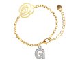 thumbnail image 2 of Delight Jewelry Silvertone Crystal Initial - G - Gold-tone Flower Link Chain Bracelet, 6.75"+2" Extender, 2 of 4