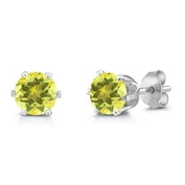 Gem Stone King 2.00 Ct Round Canary Mystic Topaz Silver Plated 6-prong Stud Earrings for Women Men 6mm