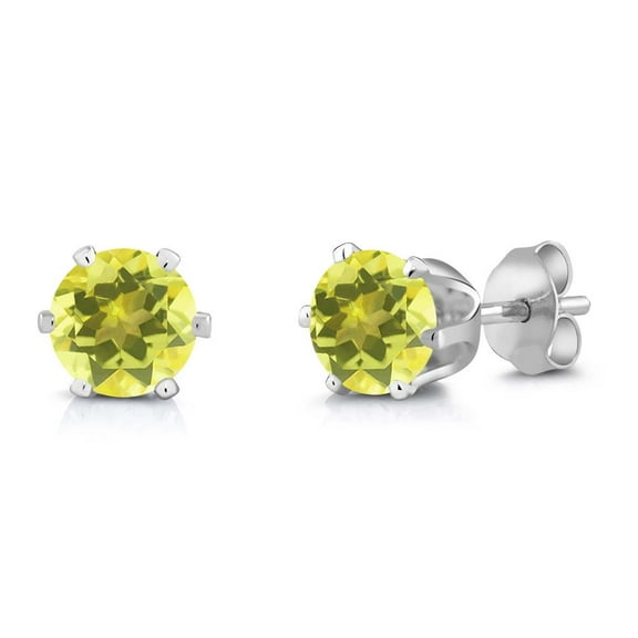 Gem Stone King 2.00 Ct Round Canary Mystic Topaz Silver Plated 6-prong Stud Earrings for Women Men 6mm