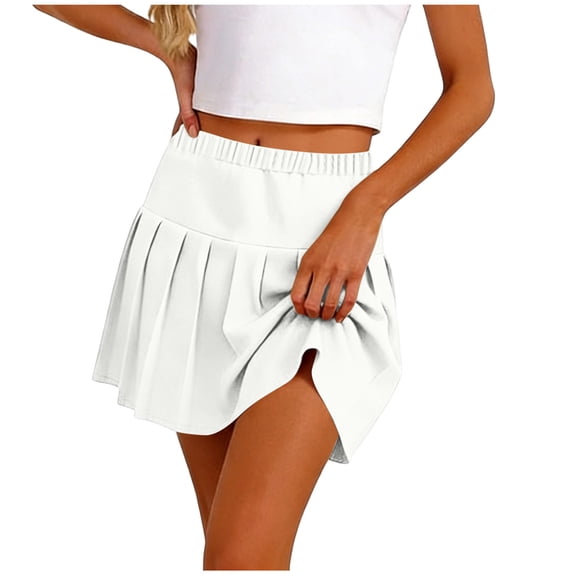 YUGYXL Tennis Skirts for Girls Pleated Elastic Waist Scooter Cute Golf Athletic Skort Solid Cheer School Outfits White XXL