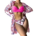 thumbnail image 2 of KBODIU Sexy Printed Three-piece Split Womens Swimsuits Bikini Sets Tankini Bathing Suits for Women Hot Pink L, 2 of 4
