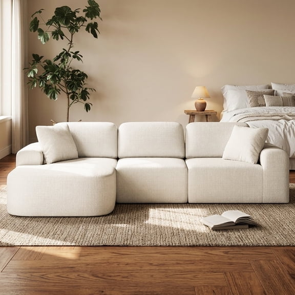 Ultifit 107'' Modular Sectional Sofa, Modern Woven Upholstery, Convertible L-Shaped Design, No Assembly Required for Living Room, Beige