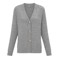 thumbnail image 3 of Vivianyo HD Women's Vertical Rib Knit Cardigan Sweater, Womens V Neck Long Sleeve Top with Three Button for Indoor Outdoor Layering Wear, Sizes S-2XL, 3 of 5