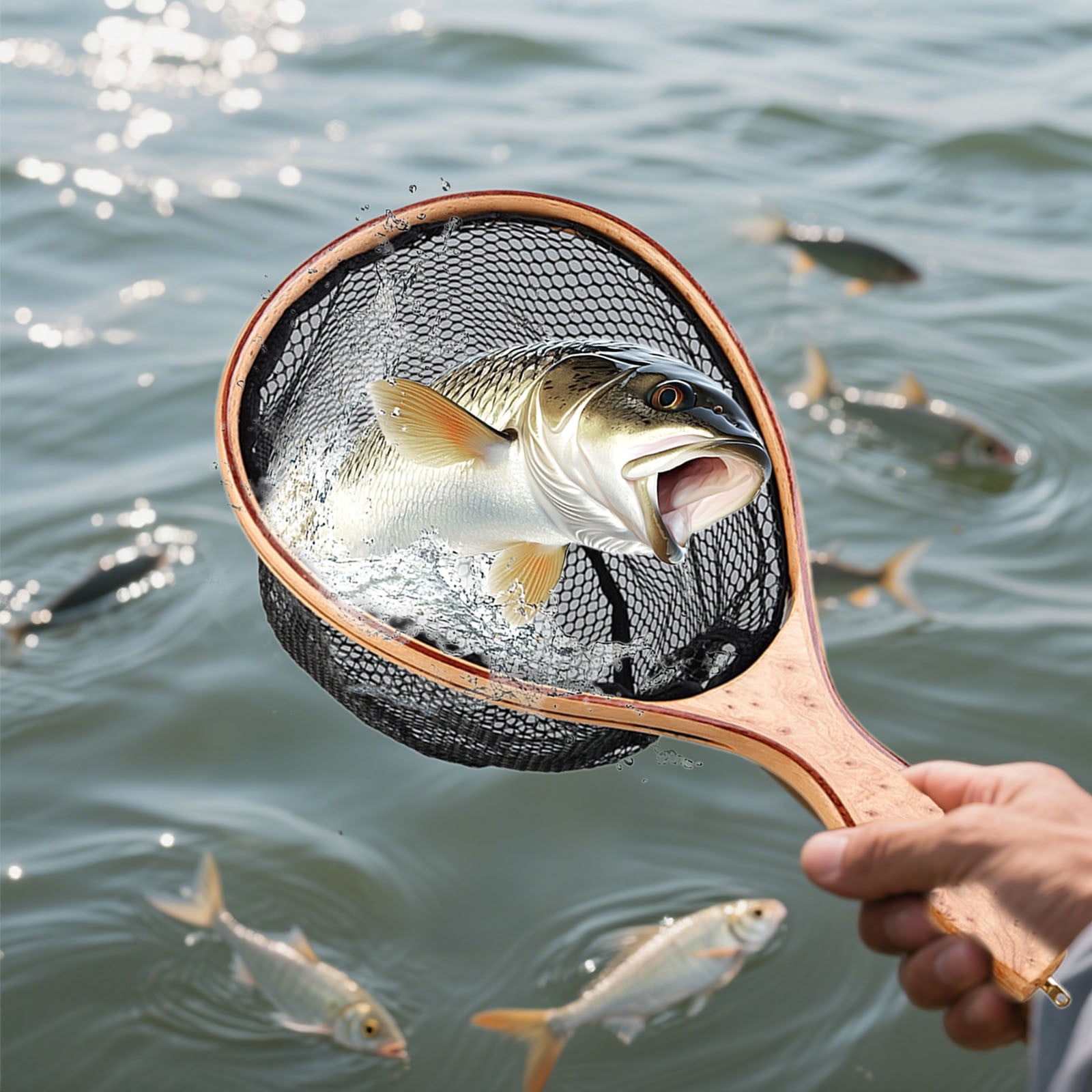 Fishing Landing Net Wood Rubber Coated Fly Fishing Net for Trout Stream Collapsible Micro Mesh Design with Durable Copper Fittings