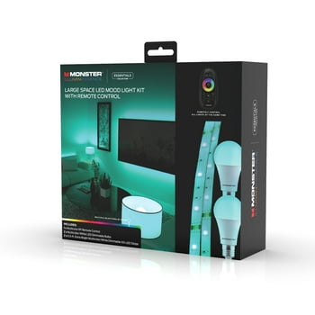 MONSTER ILLUMINESSENCE LED Mood Lighting Kit with 6.5 ft Long LED Strip RGB E26 Edison Screw  7 Watt Bulb and  Premium RF Touch Remote