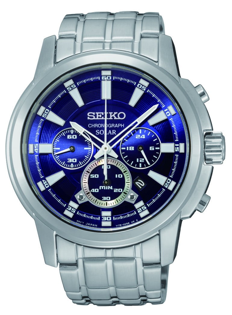 Seiko - Seiko Men's Recraft Solar Chronograph Blue Dial Watch SSC387 ...