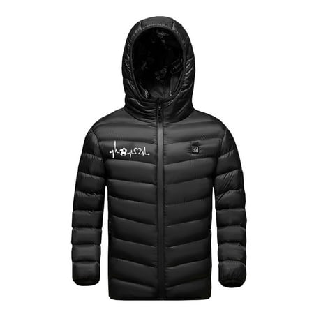 

DOSUKRAI Thermal Heated Jacket Lightweight Waterproof for Children Hooded Puffer 3 Heated Heart Print Coat Zipped Thermal Windproof Winter 2025 Flash Deals of the Day Clearance Black 12 Years