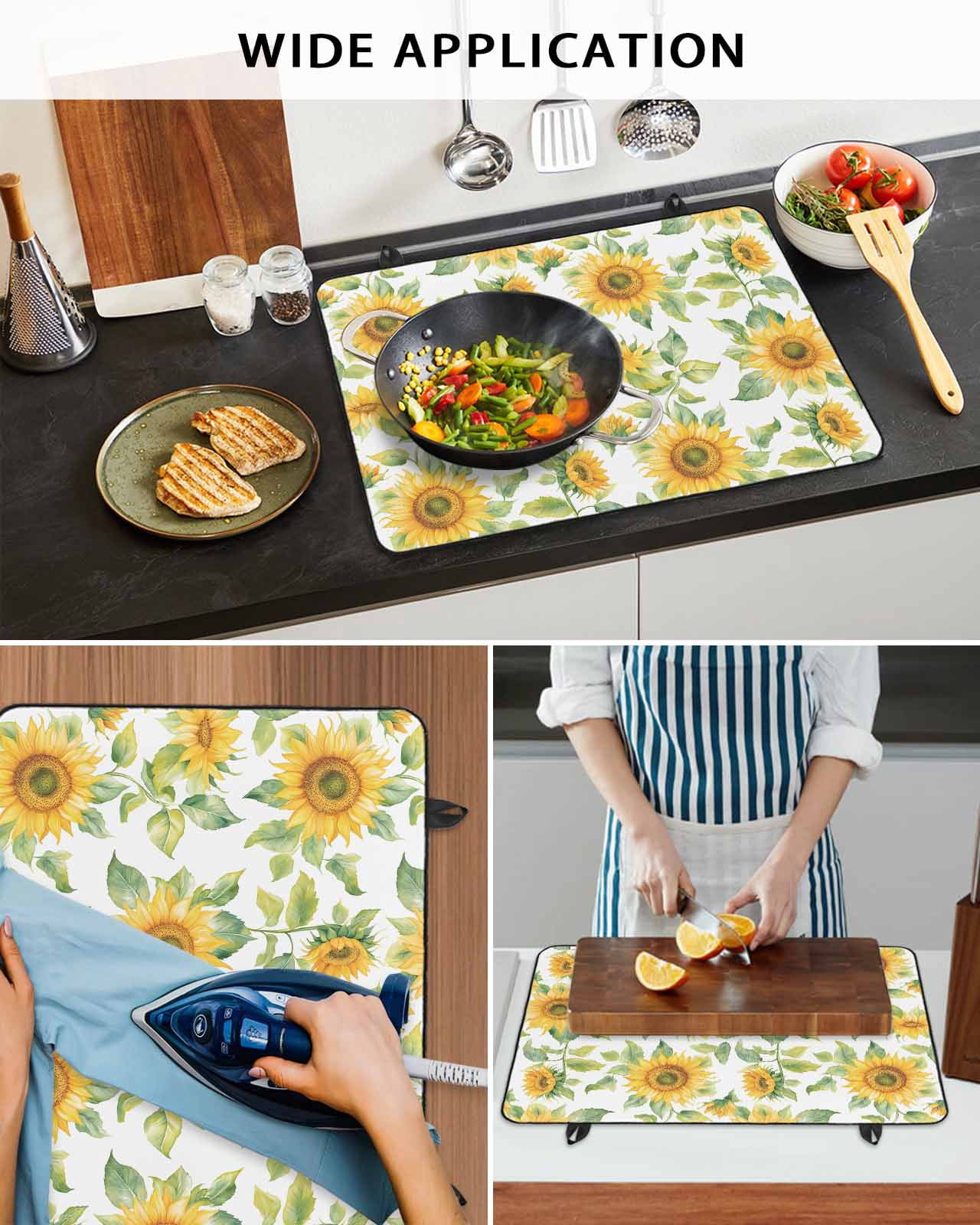 nqOlkjepod Large Induction Cooktop Protector Mat 31"x24", Sunflower Stove Top Covers for Electric Stove, Watercolor Summer Botanical Pastoral Stove Burner Cover Mats, Glass Top Stove Cover