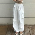 thumbnail image 5 of White Cargo Pants for Women High Waisted Fashion Streetwear Wide Leg High Waist Straight Vintage Baggy Trousers Overalls With PocketsS, 5 of 5