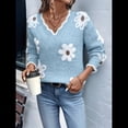 thumbnail image 4 of Suéteres de Cuello en V de Gran Tamaño para Mujer, Suéteres Casuales Sueltos de Larga de Punto Grueso, Suéteres, Tops Azul XL, 4 of 9