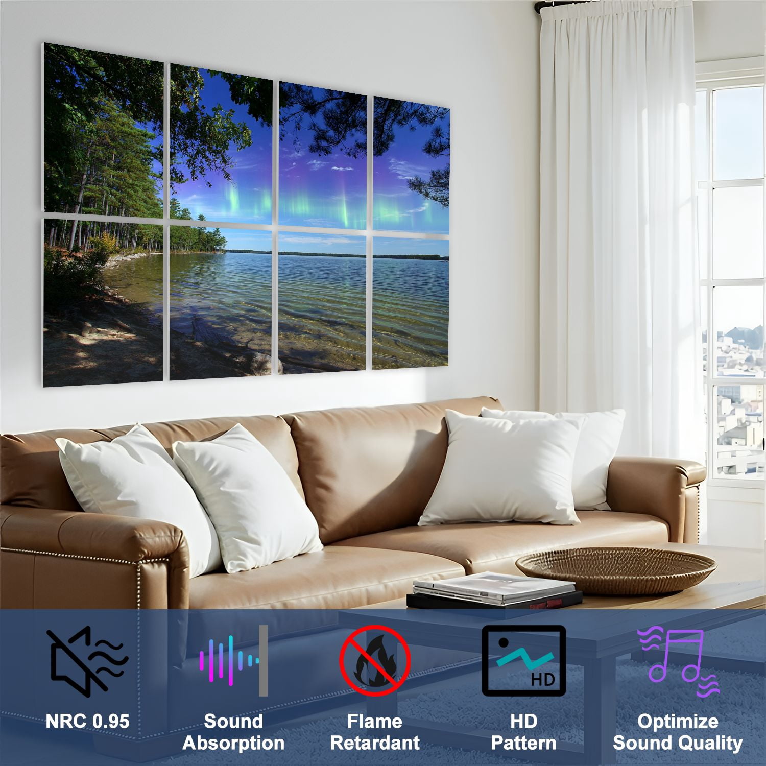 8 Pack Art Acoustic Panels Sound Absorbing Higgins Lake South State Park Decorative Soundproof Wall Panels Self Adhesive for Nursery Game Room Bedroom 48"x32"