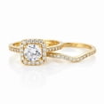 thumbnail image 2 of Jewelerix Cushion Halo Round Cut Moissanite Engagement Ring Set in 14K White Gold Vermeil with Pave Band & Curved Wedding Band, 2 of 5