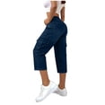 thumbnail image 4 of Straight Leg Jeans for Women Cargo Pants for Women Spring Summer Casual Loose Straight Leg Cropped Capri Jeans 6 Pockets High Waisted Stretchy Denim Pants, 4 of 5