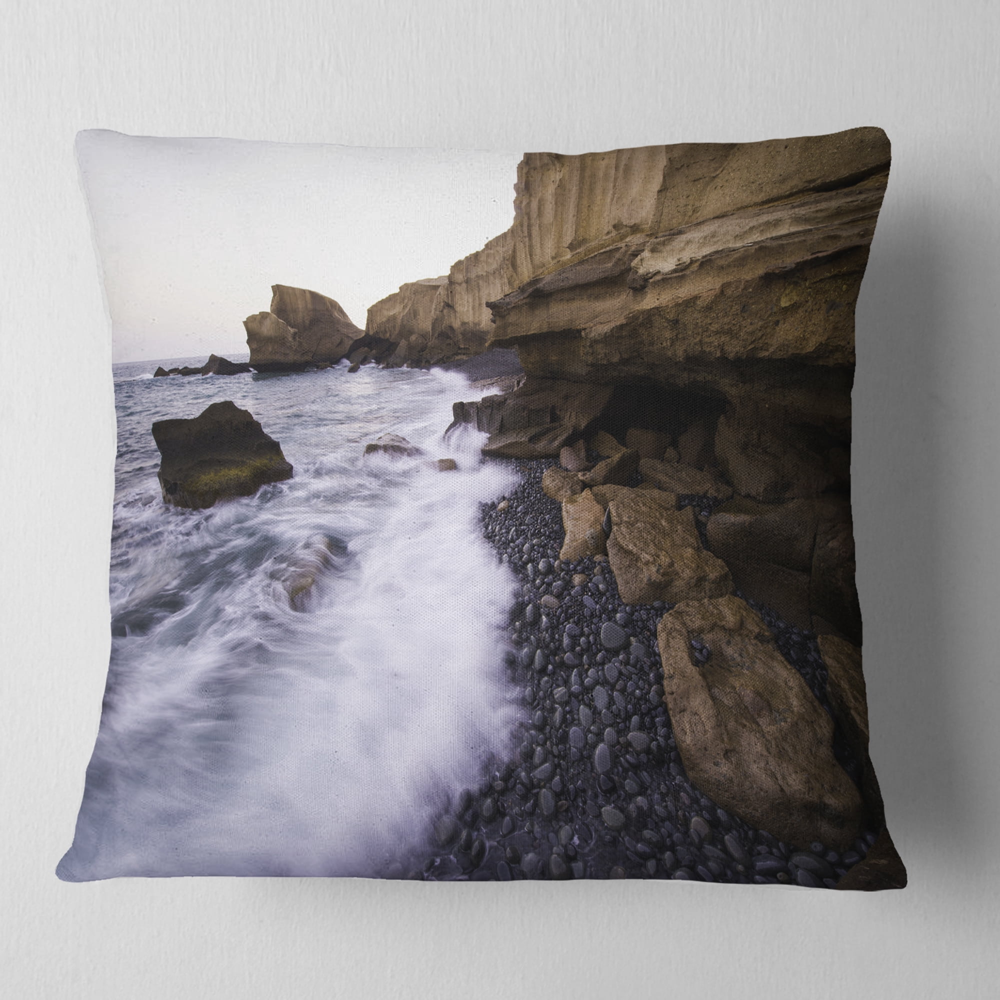 Designart Rolling Stones at Beach - Seashore Photo Throw Pillow - 16x16