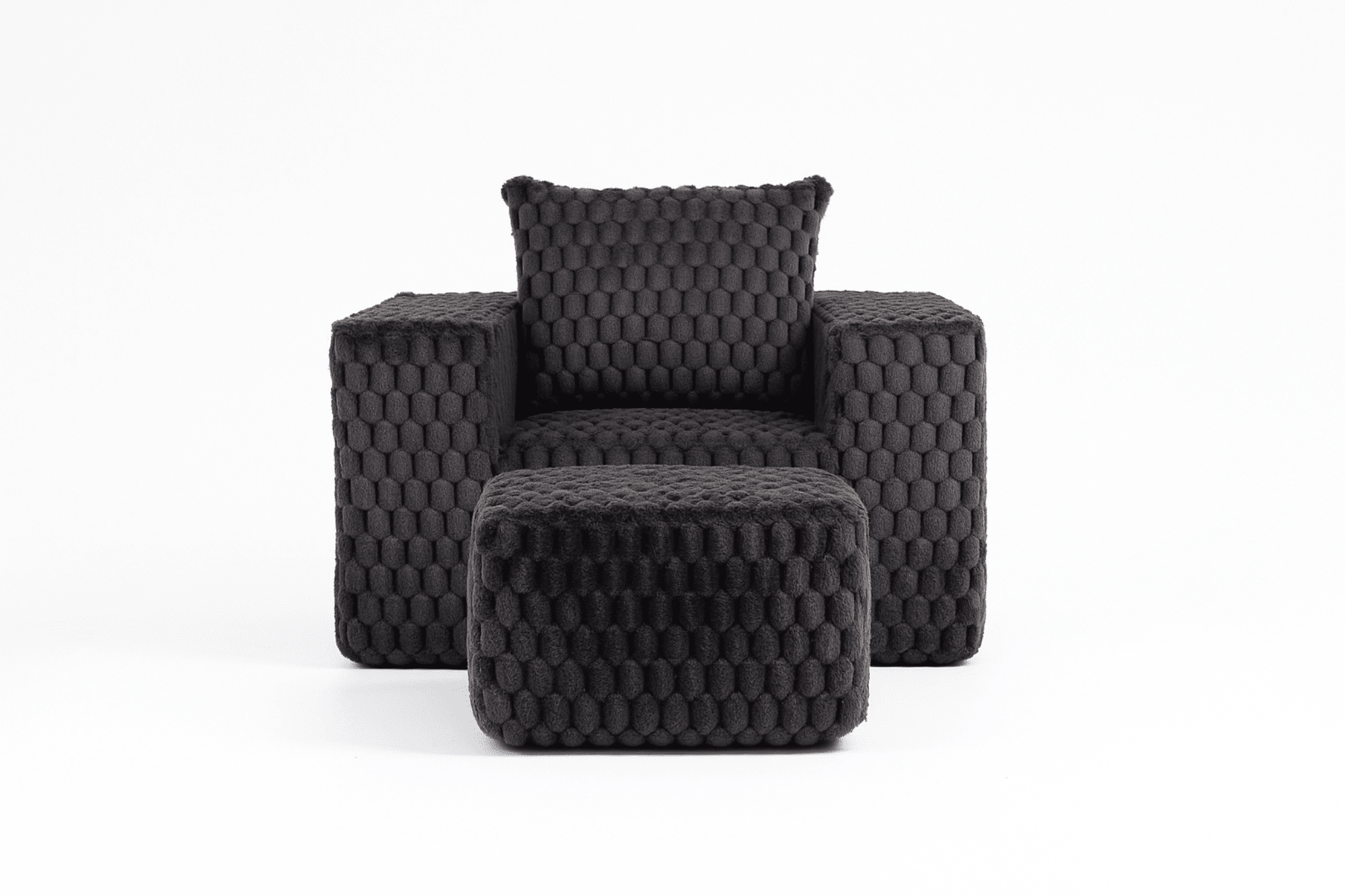 Lounge Sofa, Single Sofa, Boneless Chair with Ottoman and High Backrest, High-Density Foam Filled, No Assembly Required for Living Room, Compact Spaces, 43 Inch Wide, Black