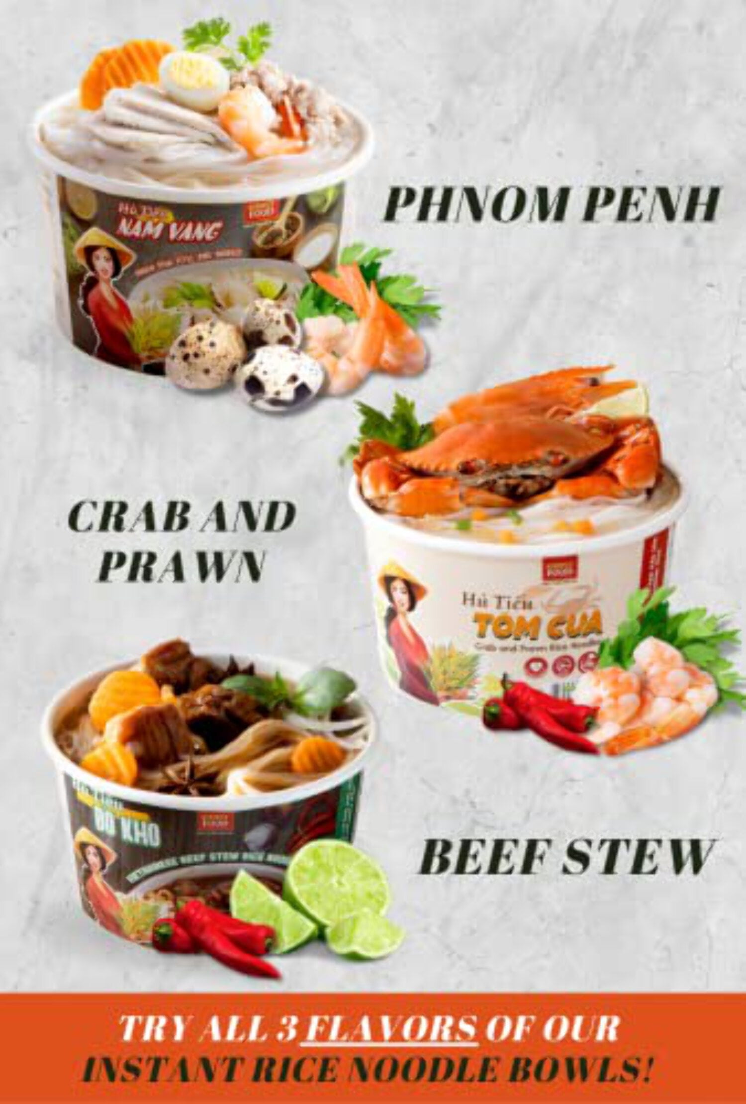 Instant Phnom Penh Rice Noodle (9 Bowls/Box): $1.99 per Bowl (80g), Fork Included by Simply Food