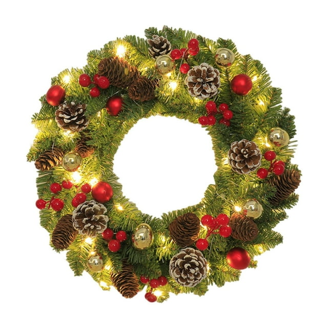 Corona navideña para colgar en la puerta con luces, guirnalda navideña de estilo rústico, decoración navideña para , sala de estar, fiesta