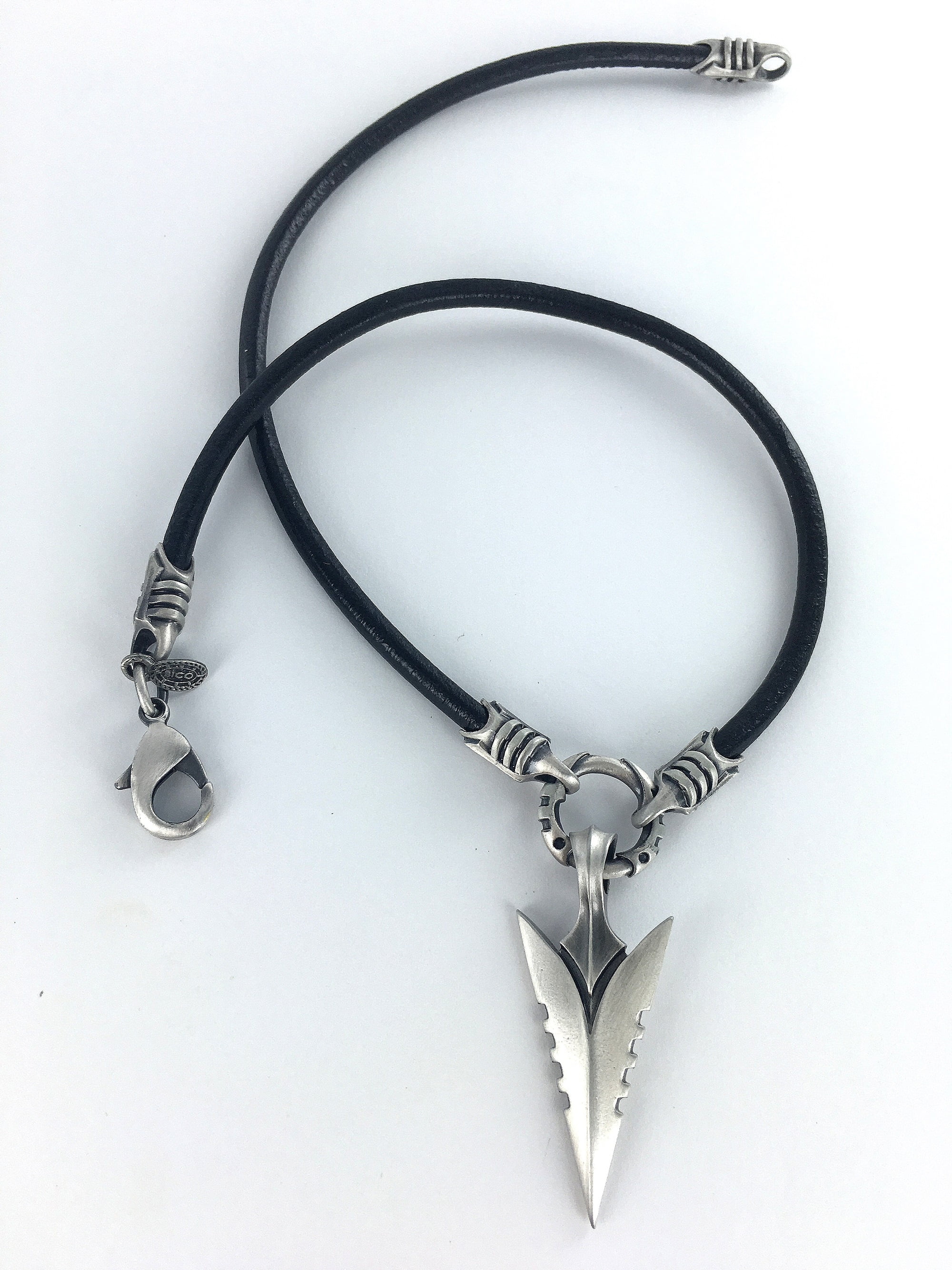 Silver Alloy Spear Arrow Symbol Pendant 3mm Black Leather Ethnic Tribal Necklace 