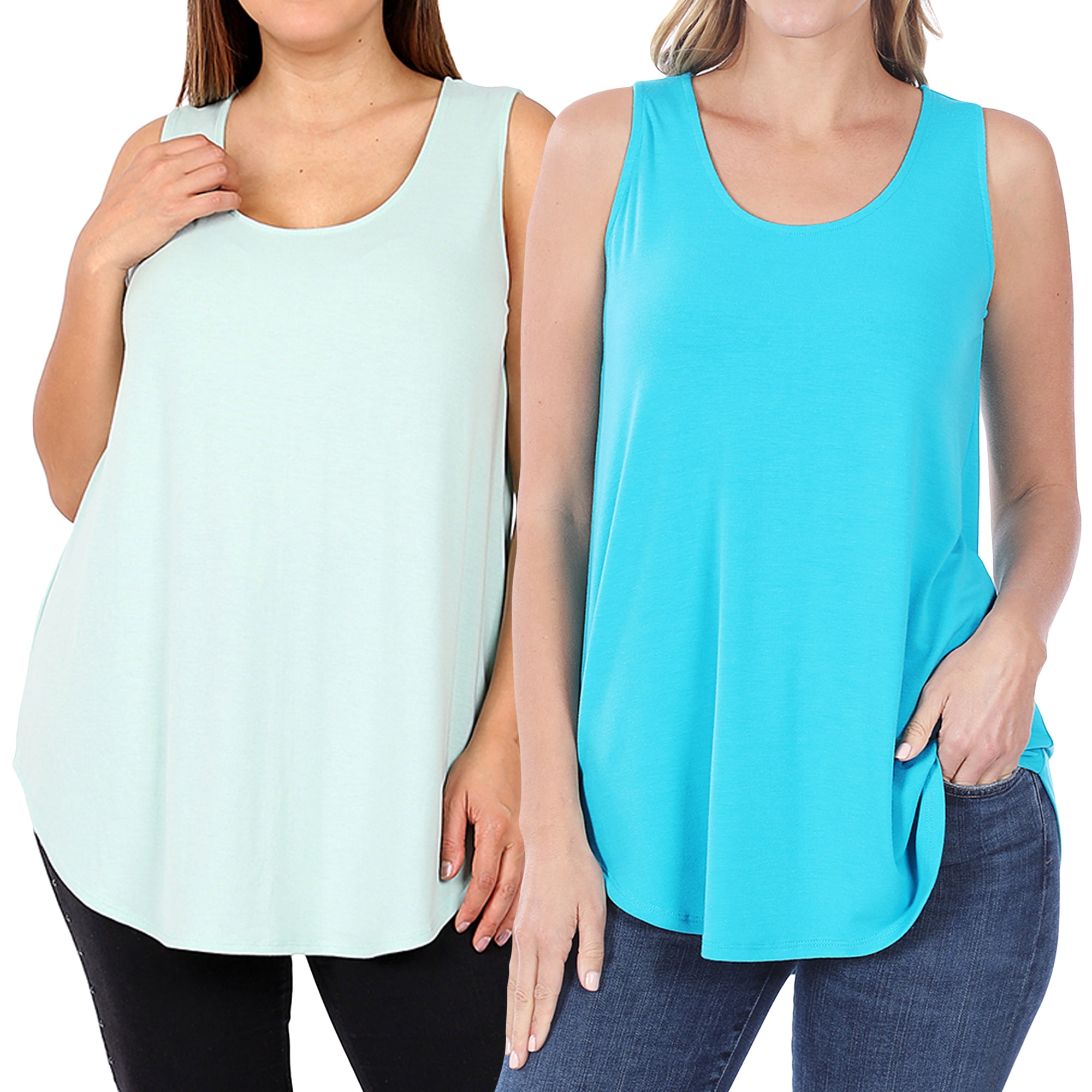 Women Round Neck Sleeveless High Low Back Split Irregular Hem Blouse Tank Tops T-Shirts
