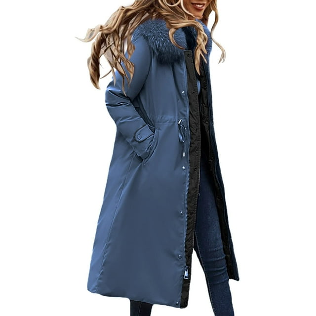 Yuyuzo Winter down Coats for Women Hooded Button Zipper Puffer Long Jackets with Pockets Solid Color
