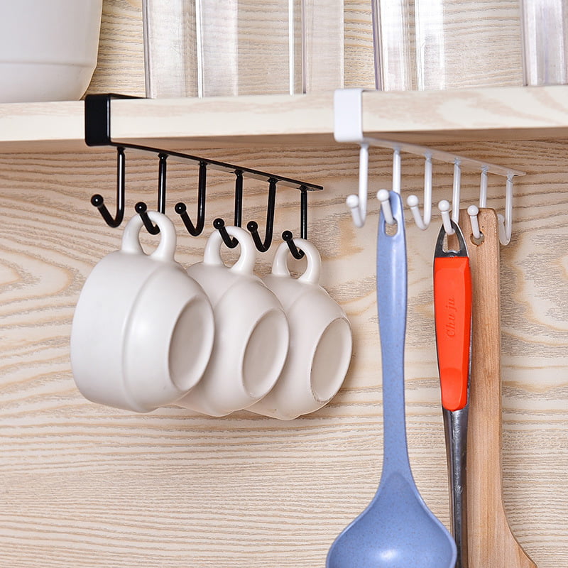 6 Hook Cup Holder Hang Kitchen Cabinet Under Shelf Storage Rack Organizer Tool